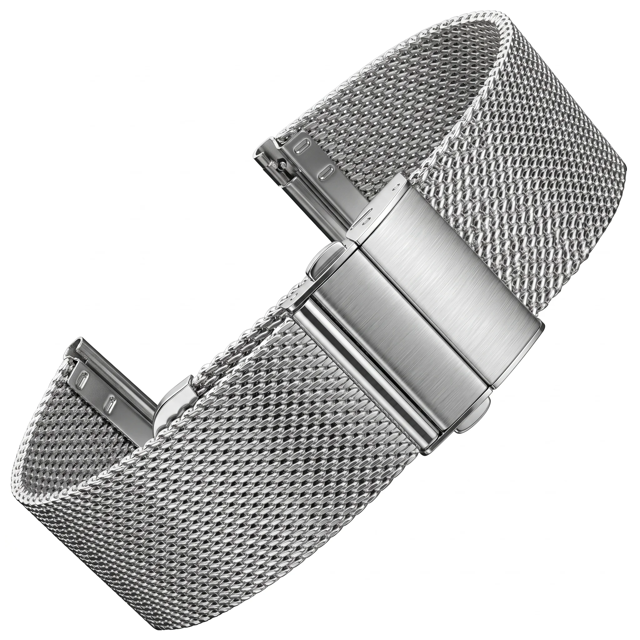 Elegant Milanese Loop Mesh Stainless Steel Bracelet with Deployment Clasp - Silver/Black