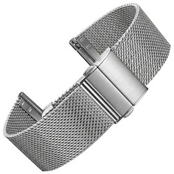Elegant Milanese Loop Mesh Stainless Steel Bracelet with Deployment Clasp - Silver/Black - 20mm (Silver)