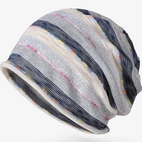 Women Spring Summer Autumn Thin Striped Beanies Slouchy Style Skullies Lady Knitted Bonnet Cap Men Sports Hiphop Pile Hat 2