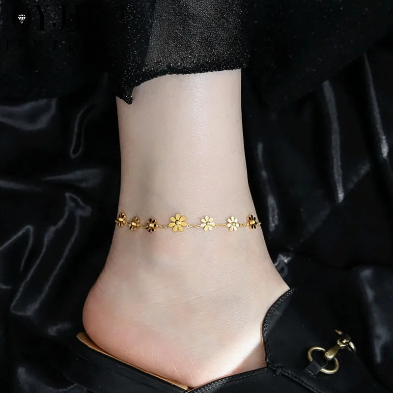 

OYJR Boho Daisy Anklets for Women Gold Color Anklet Foot Bracelet Non Fade Non Tarnish Leg Chain Summer Accessories for Beach