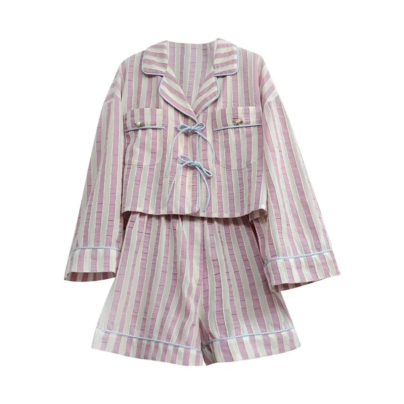 New 2 Vintage Garments Independent Graphic Print Front Tie Bow Full Sleeve Shirt T-shirt + Shorts Fairy Cottage Y2K Street Wear