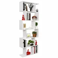 Wooden Bookshelf 6 Tier Storage Shelf S Shape Bookcase 1