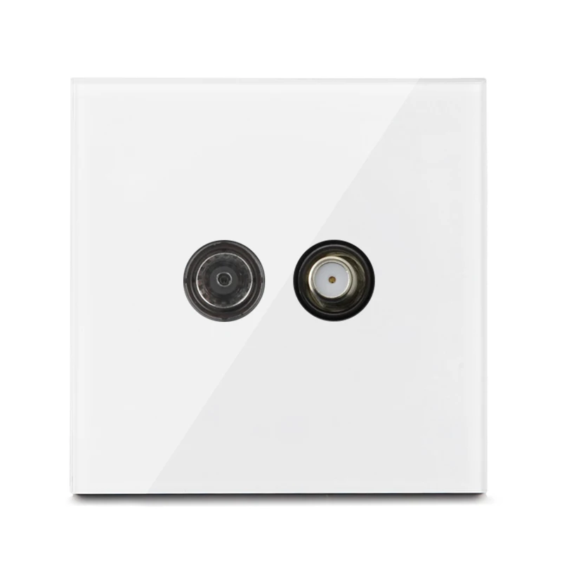 Rewnssin Light Switches and Sockets All Series Glass White Modern Style Random Click Push Button ON OFF EU Outlet Cat5e Socket double light switch Wall Switches