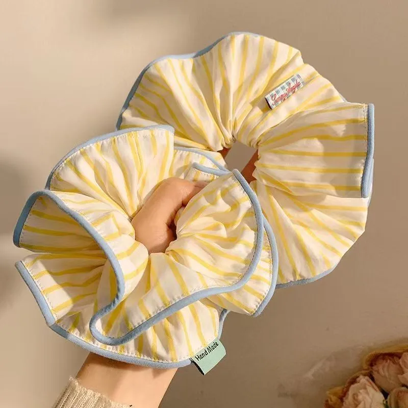 Yellow Striped Hair Ring Female High-Class Korean Sweet Scrunchie Hair Accessories