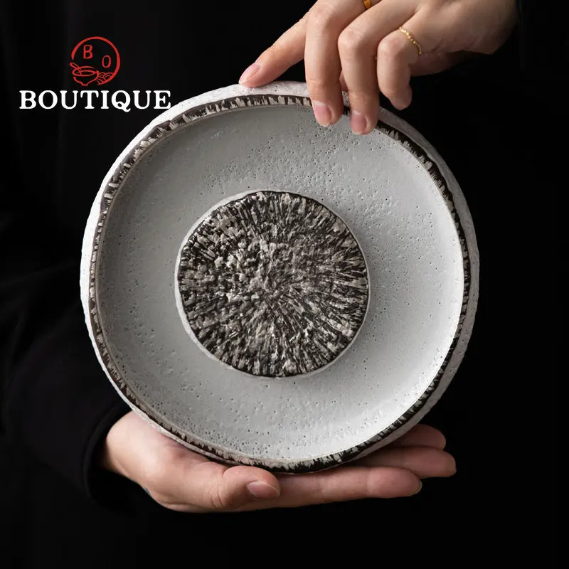 18cm Ink Pottery Silver Round Moon Pot Bearing Teapot Trivets Handmade Ceramic Water Storage Pot Bearing Holder Dry Bubble Table