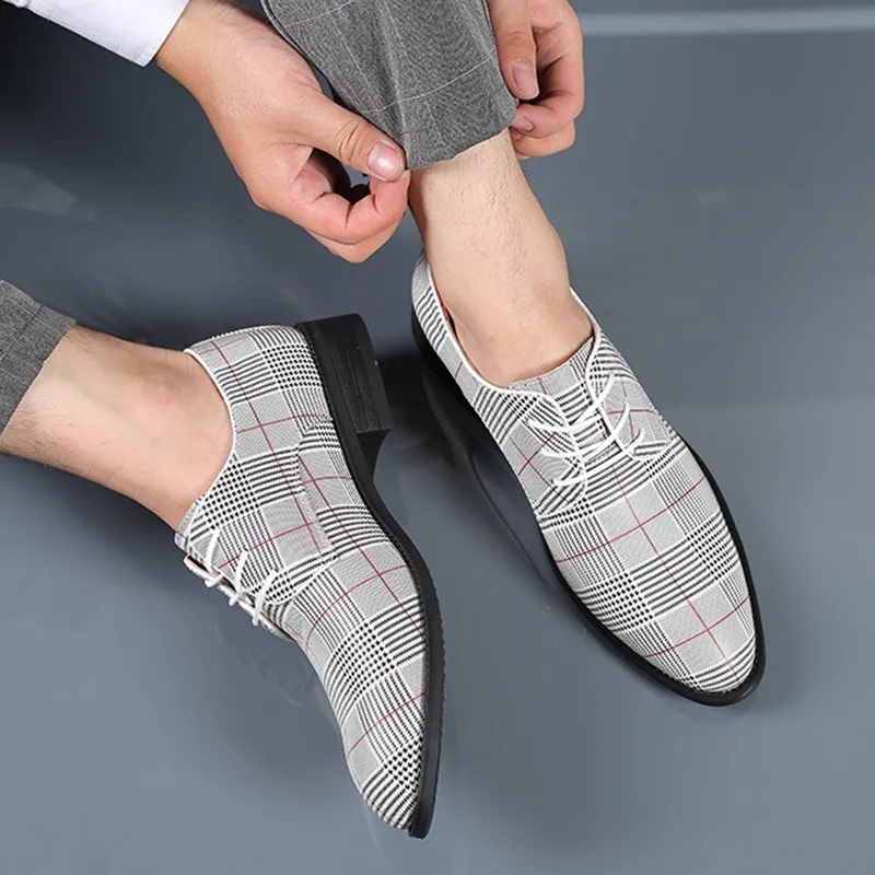 Men Classic Business Shoes Pointed Toe Lace-Up Formal Wedding Shoes Canvas Male Footwear Plus Size 38-48 mens leather dress shoes
