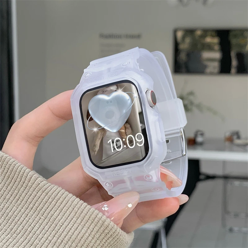 

Korea Sport Clear Band + Case For Apple Watch 7 6 SE 5 4 3 2 Clear Silicone Strap For iwatch Strap 40MM 45MM 38mm 41mm 44mm 42MM