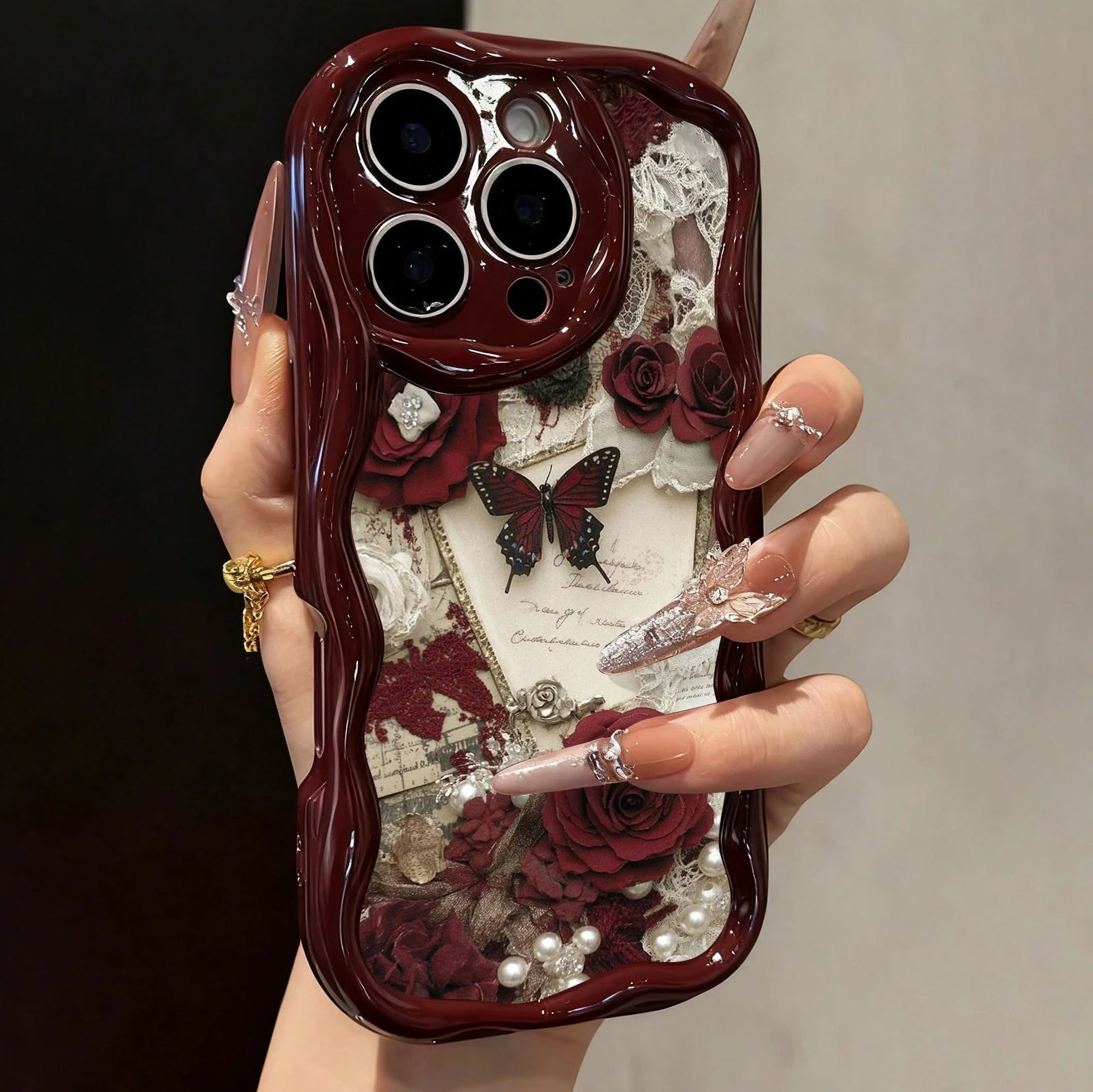 Butterfly Painted Wine Red Soft-Touch iPhone Case