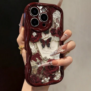 Butterfly Painted Wine Red Soft-Touch iPhone Case
