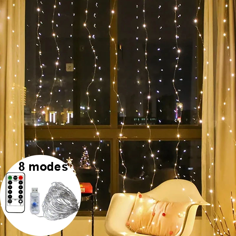 5/10M LED Curtain Light Fairy Light MultifunctionUSB Remote Control Copper Wire Christmas Home Bedroom Garden Decoration