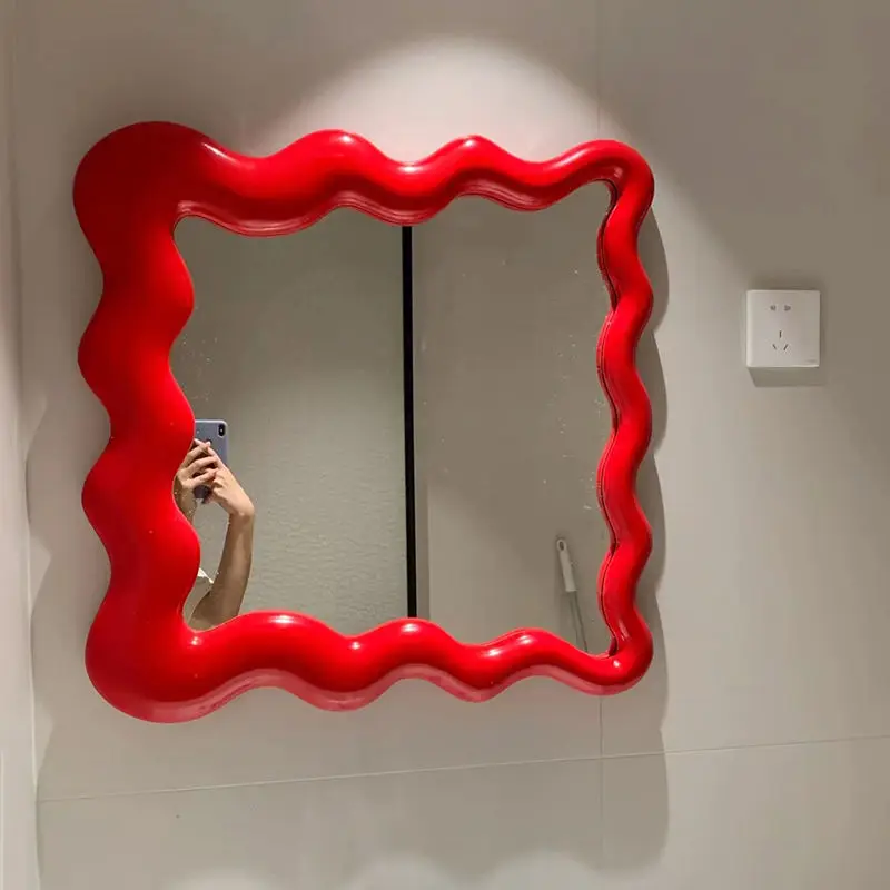 Exquisite Simple Wave-like Mirror, Wall-hung for Bathroom, Ideal as Cream Cloud Bedroom Makeup & Art Decor Piece
