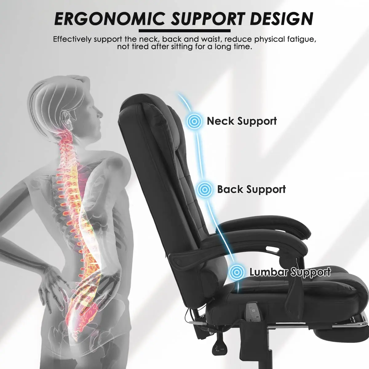 Ergonomic Massage Office Chair with 7Point Vibration Faux Leather High
