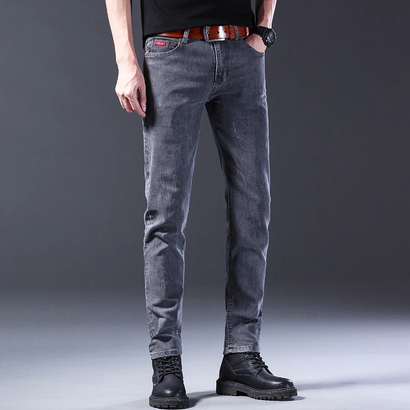 2024 Classic Men’s High Street Fashion Small Foot Skinny Jeans Stretch Soft Straight Leg Versatile Denim Trousers Gray Male 4