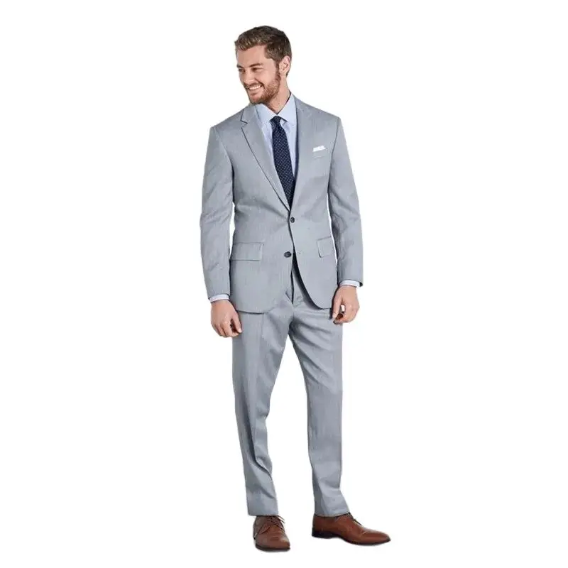 

Full Mens Suits Light Grey 2 Piece Formal Business Groom Suit Wedding Dress for Best Men Slim Fit Sets Groom Tuxedos for Man