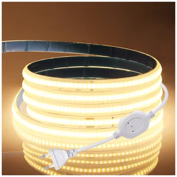 AC LED COB 라이트 스트립, 유연한 테이프 램프, 전원 288 LED, 고밀도 선형 조명, IP65 방수, 220V, 5m, 10m, 50m, 100m