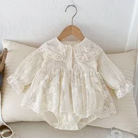 2025 New Spring 0-24M Baby Girl Clothing Toddler Baby Girl Romper Long Sleeved Cotton Lace Splicing Infant Baby Girls Jumpsuit