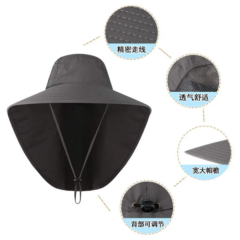 Men Women Wide Brim Bucket Hats Water-proof Sun Shade Cooling Neck Guard Safari Cap Hiking Fishing Visor with Flap Free Shipping