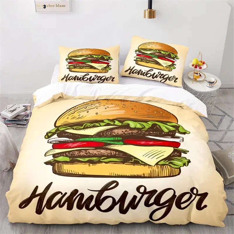 Creative Fast Food Duvet Cover Pizza Hamburger Print Comforter Cover Microfiber Bedding Set King Queen For Kids Teen Room Decor