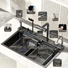 Stainless Steel Waterfall Kitchen Sink Honeycomb Scratch Resistant Right Drain Wash Basin Large Single Slot Smartphone Holder 4
