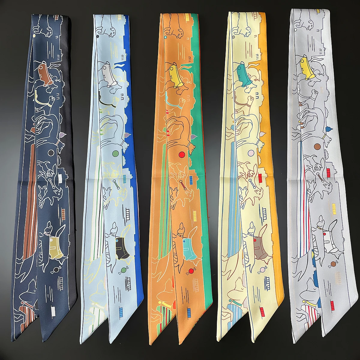 

Brand Design Pet Dog Twill Silk Scarf Luxury Scarf Women Foulard Skinny Bag Scarves Fashion Neckerchief Headband For Girls