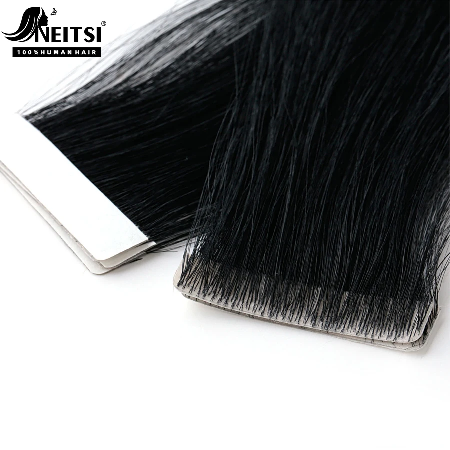 Neitsi Injection Tape Hair Extensions 100% Human Hair Pu Skin Tape Ins Weft Invisible Seamless Injection Black Brown 16-24 Inch