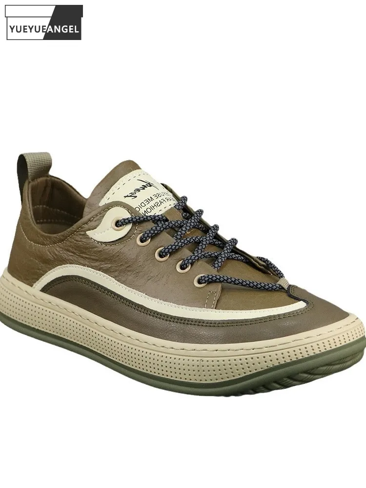 

Streetwear Men New Designer Lace Up Leather Patchwork Work Shoes Thick Platform Flats Sneakers Autumn Casual Skateboard Shoes