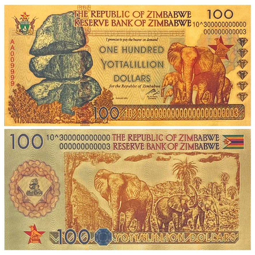 Description Picture 5 of item10 Pcs Zimbabwe Paper Money Gold Plated Foil Banknote Collective Notes for Business Gift Home Collection