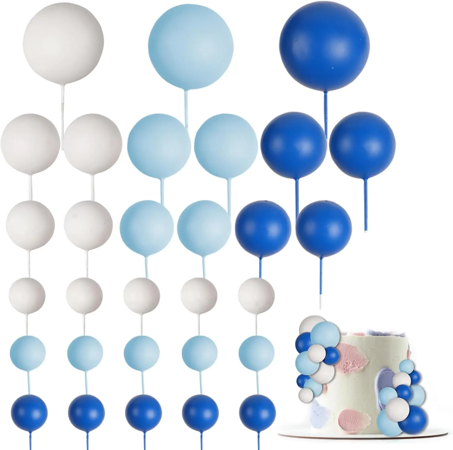 30 Stück Kugel-Kuchendekorationen, Geburtstagsfeier, Hochzeitsdekoration, Kuchendekoration mit blauen, weißen, dunkelblauen Luftballons für Festivals