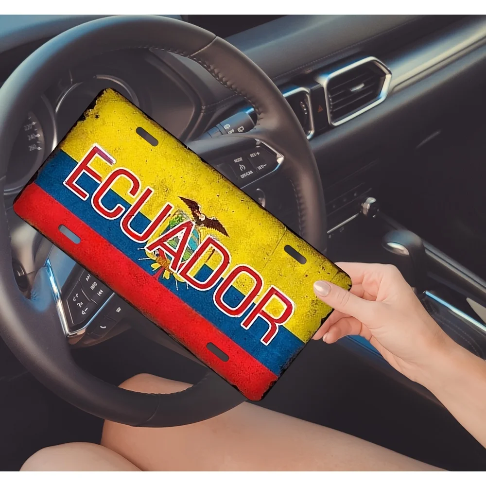 2D 평면 인쇄 빈티지 스타일 에콰도르 국기(국장 ECUADOR 포함) 알루미늄 틴 페인팅, 번호판 모양 남부 스타일