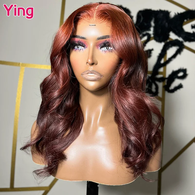 

Ying Hair Ginger Brown Colored Peruvian Hair 13x6 Transparent Lace Front Wig PrePlucked 200% Density Body Wave 13x4 Wear Go Wig