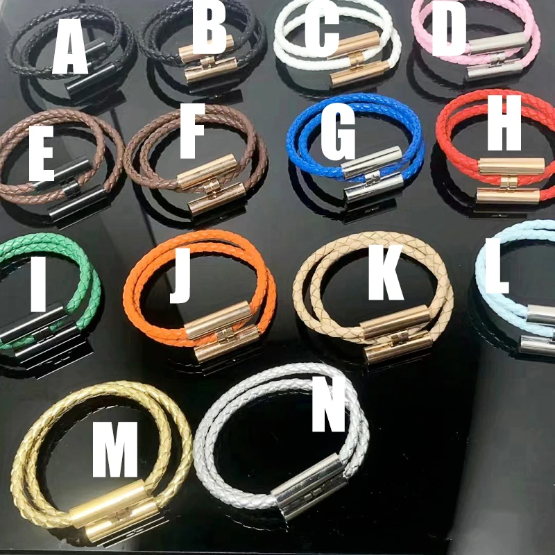 Pulsera de cuero tejido OT para mujer, brazalete encantador de cadena de múltiples capas, regalo de joyería de Navidad, joyería de lujo para parejas