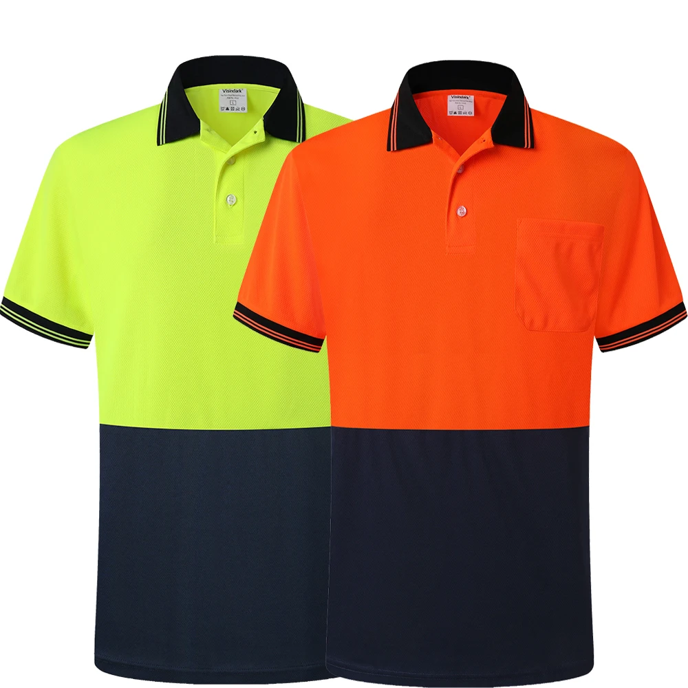 High Visibility Fluorescent Safety Polo Shirt Men Without Reflective Tapes Dry Fit Hi-Vis Work Shirt Reflective Workwear