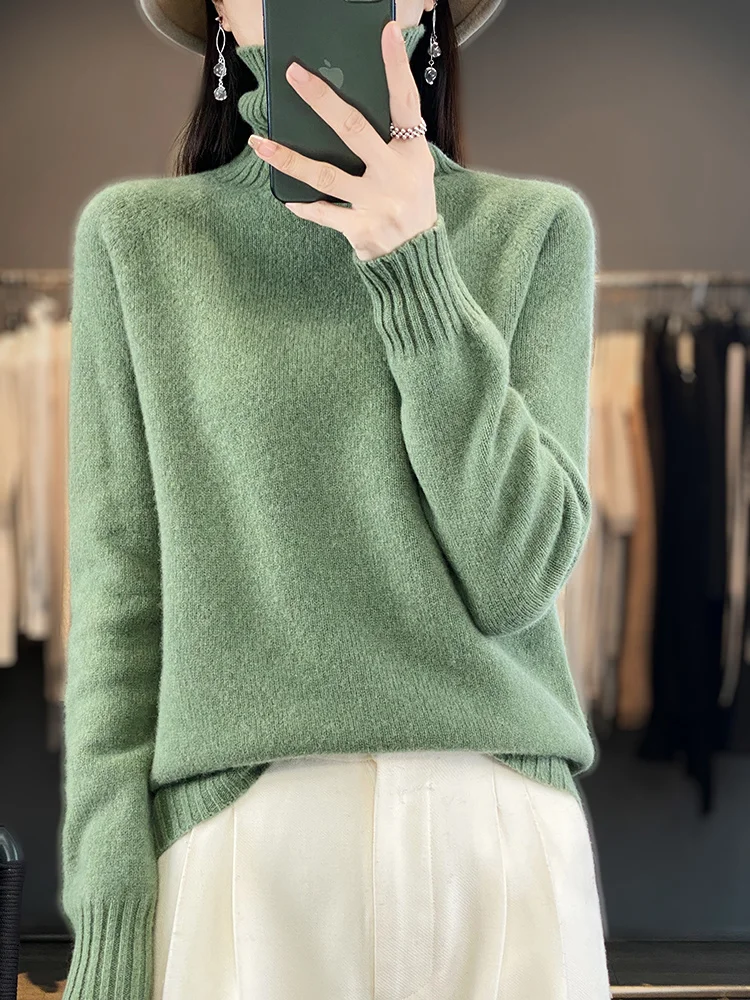 

2024 Wowen Cashmere Sweater 100% Merino Wool Jumper Long Sleeve Turtleneck Pullover Autumn Winter Thick Warm Knitwear Clothing