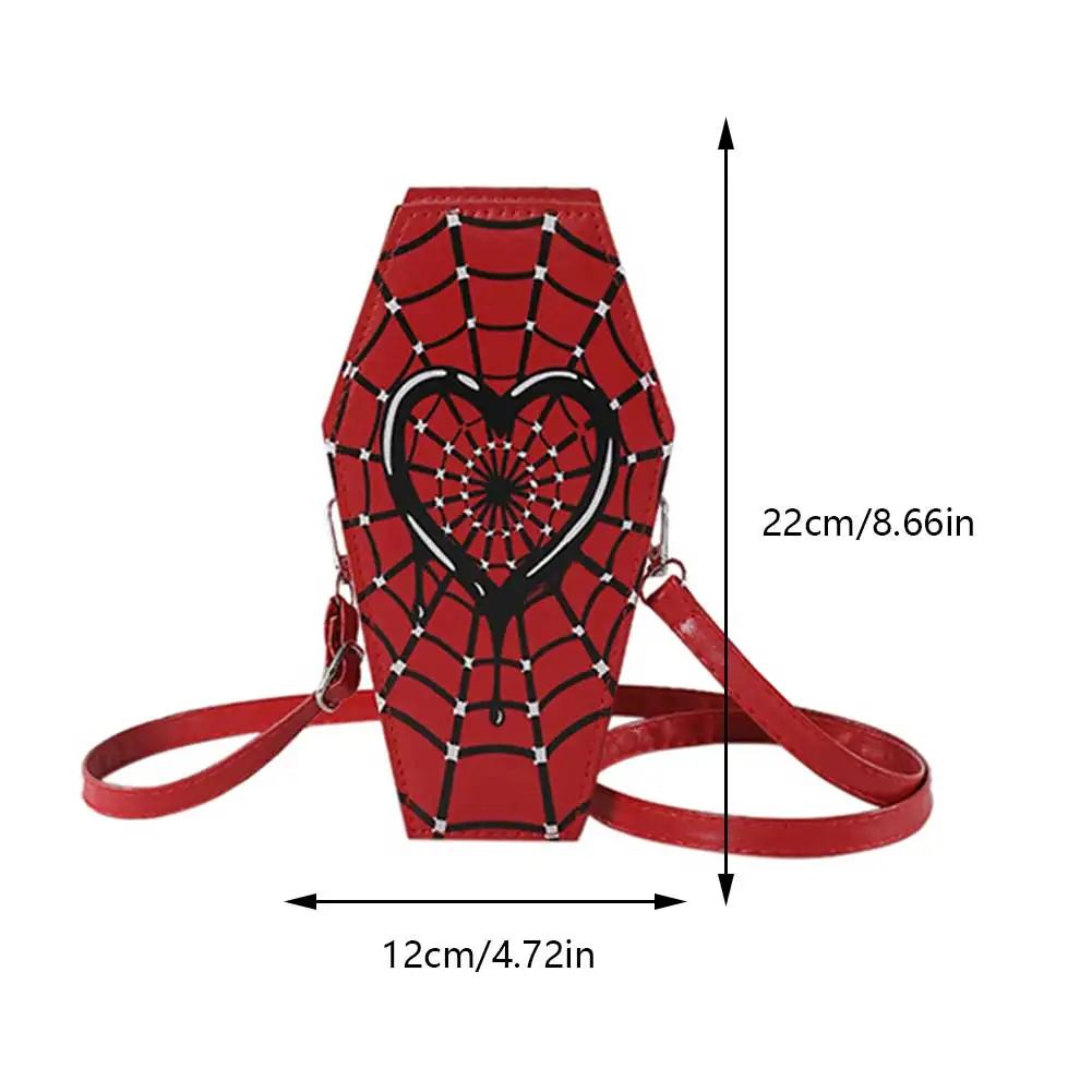 Women Stylish Crossbody Bag Adjustable Strap Coffin Shaped Casual Satchel Bag Spider Web Novelty Messenger Bag Trendy Sling Bag