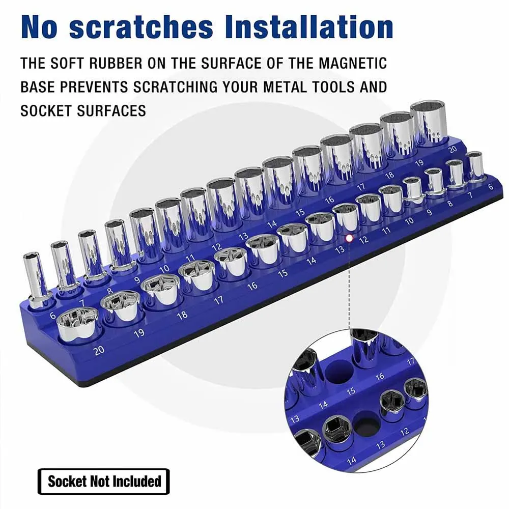 Professional 3Pieces Magnetic Socket Holder 1/4" 3/8" 1/2" inch Drive Metric/SAE Socket Organizer Storage Installation Tools Kit 2