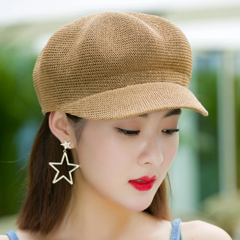 

Ladies Summer Beret Travel Sun Hat Korean Version of The Wild Duck Tongue Octagonal Hat Straw Hat NetOctagonal Cap Straw Hat