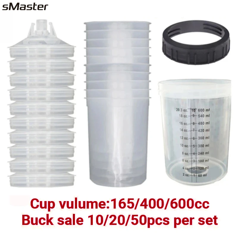 

sMaster 10/20/50pcs Spray Gun Paint Tank Spray Gun Mixing Cup 165/400/600ml Disposable Measuring Cup Type H/O Quick Cup