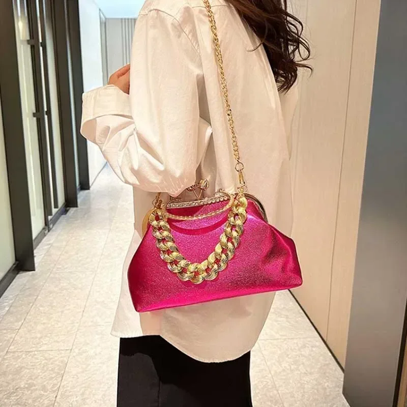 Women Chain Messenger Bags PU Leather Shoulder Bags Shell Clip Handbag Purse Wedding Clutch