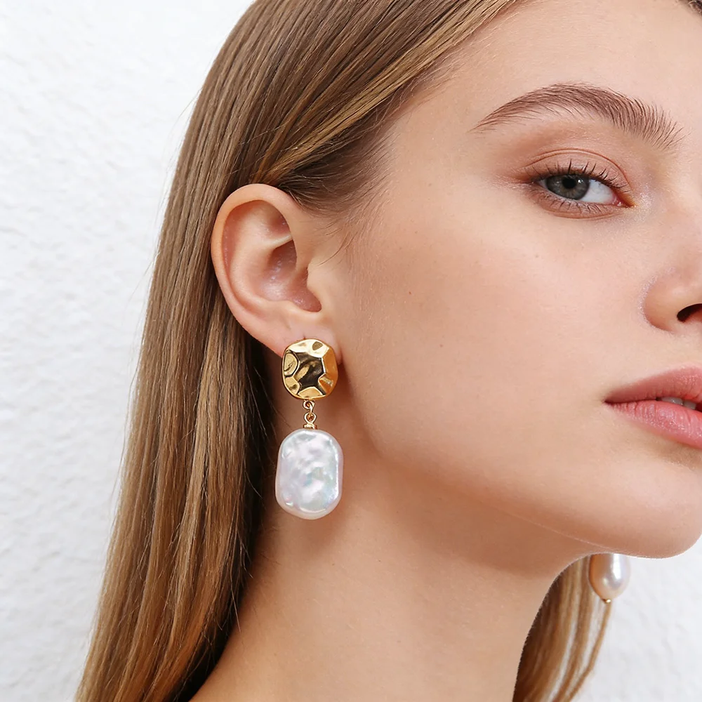 VOBIPY Tropfenohrringe mit natürlichen Süßwasser-Barockperlen für Damen, Party, Hochzeit, Geschenk, unregelmäßiger Ohrring, Modeschmuck, 15–18 mm – Detail 3