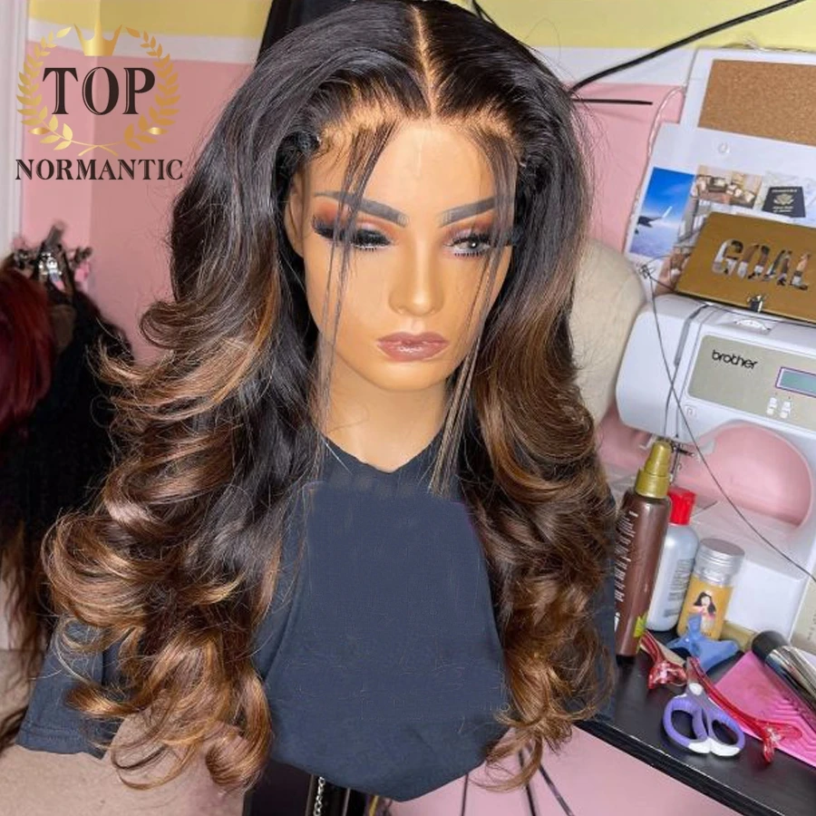 Topnormantic Ombre Brown Color 13x6 Lace Front Wig with Baby Hair Preplucked Hairline Remy Indian Human Hair Body Wave Lace Wig