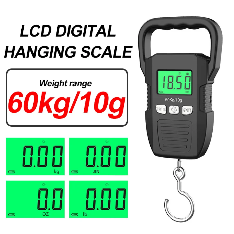 Bilancia A Sospensione Digitale Lcd Da 60Kg/10G Batteria Portatile/Bilancia A Gancio Di Ricarica Usb Bilancia Elettronica Per Bagagli Bilancia A Nastr