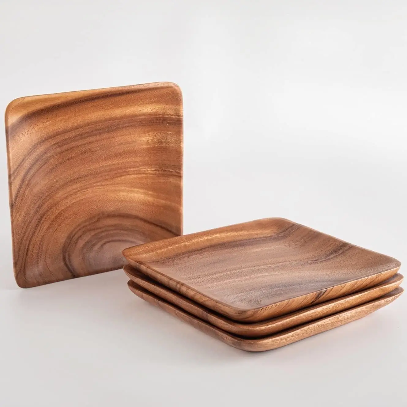 

Square Acacia Wood Plate/Chargers (Set of 4) 7" Handmade Modern Style Wooden Dinner Server Trays Eco-Friendly Sustainably M