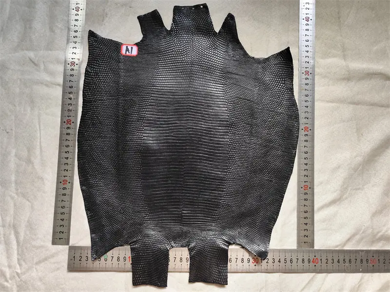 수채염색 블랙 대형 도마뱀 가죽, 수제 DIY 롱 클립 지갑 스트랩 휴대폰 케이스 가방 당구채 가죽