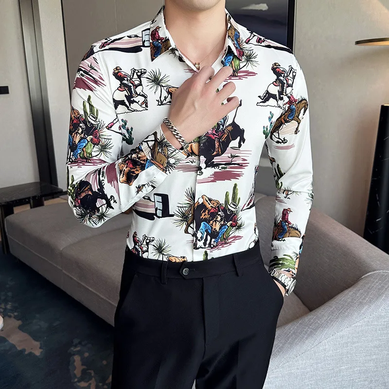 Men's Luxury Design Dress Shirt Long Sleeve Button Down Printed Shirt for Men