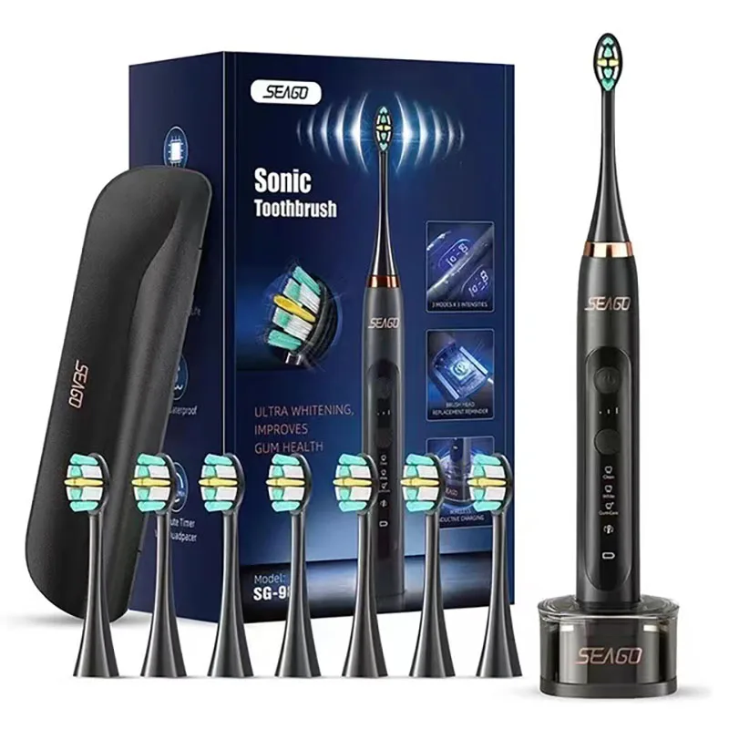 

Seago Eliectric Toothbrush Upgrade 9 Brushing Modes Smart 8 Pieces Brush Head Replacement Reminder with Trave box SG982