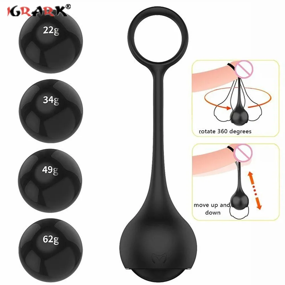 Male Sex Toys Glans Exerciser 4 Balls Dumbbell Hanger Penis Trainer Cock Rings Stretcher Dick Extender