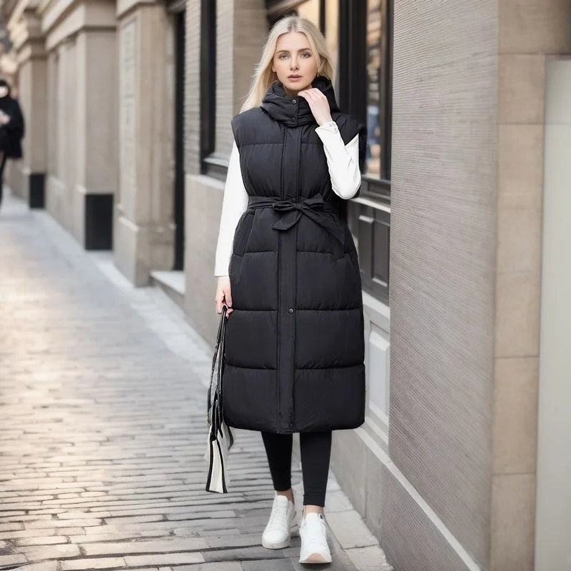 

Long Waistcoat Female 2023 Autumn and Winter New Korean Version of Loose Sleeveless Down Padded Jacket Warm Waistcoat
