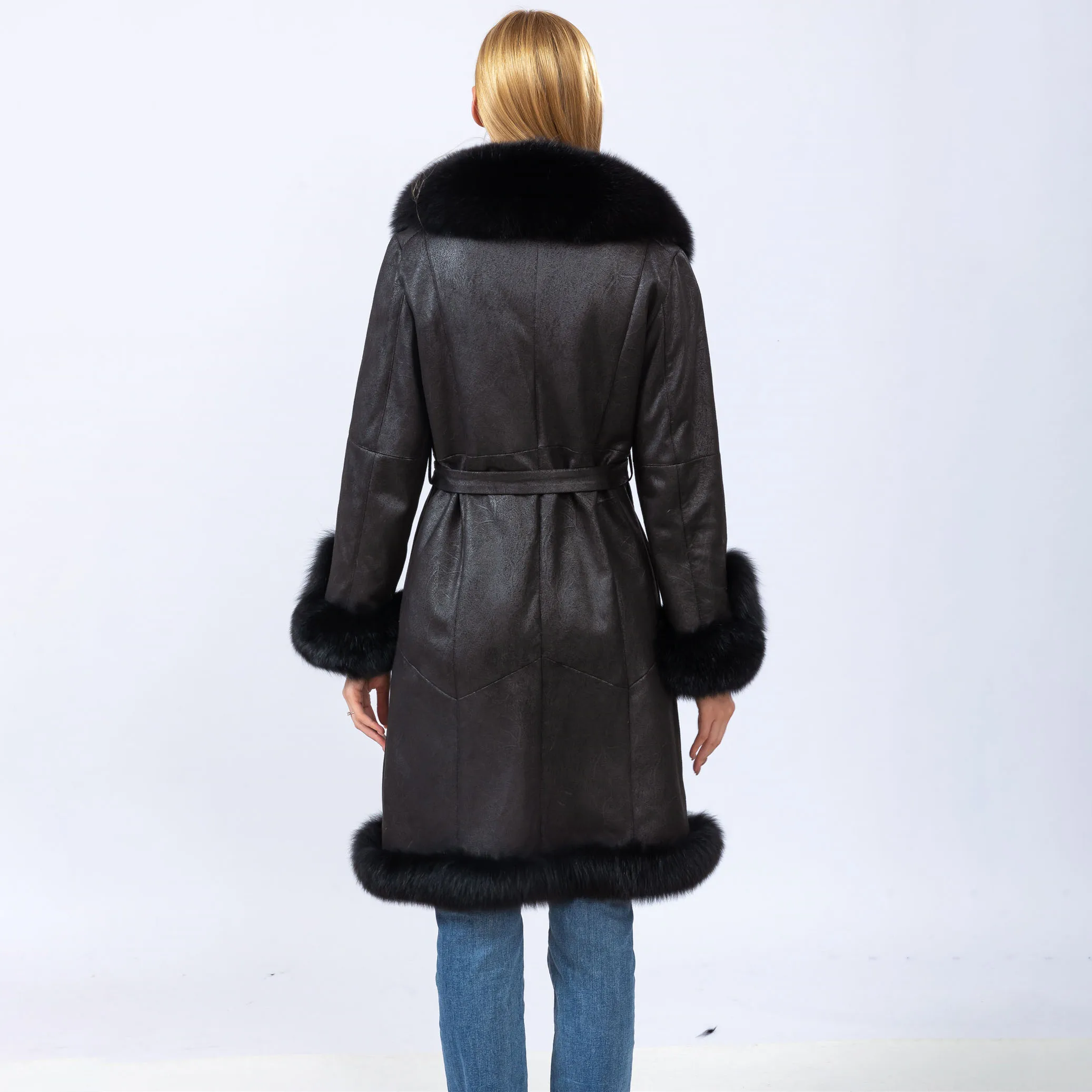 natural  rabbit one fur collar with fox fur with rabbit fur lining full pelt woman coat new style 2023 Autumn winter B230621