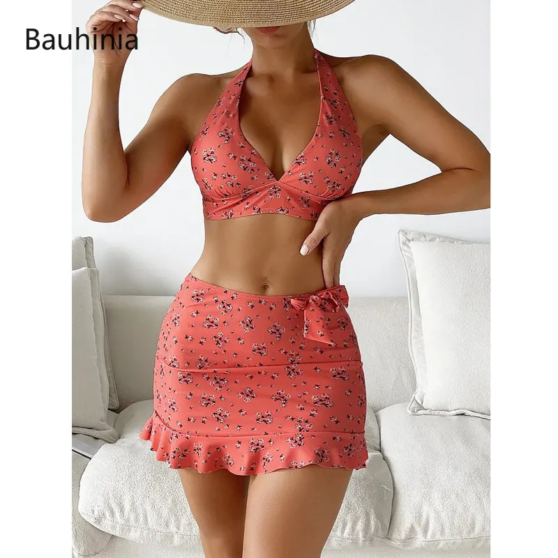 

Бикини Bauhinia из 3 предметов, новинка 2023, бандажный купальник пуш-ап, женский летний купальник с цветочным принтом, купальный костюм для бассейна для девочек