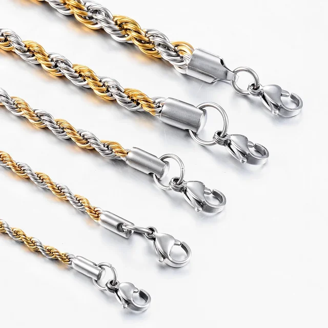 High Quality 2/3/4/5MM Classic Twisted Rope Chain Stainless Steel Necklace No Fade Fashion Jewelry Accessories For Men Women